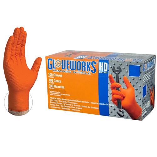 NITRILE 8MIL GLOVE ORANGE LG - Gloves